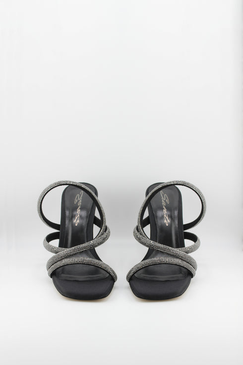 Sante Embossed Strap Square-Toe Heeled Sandals