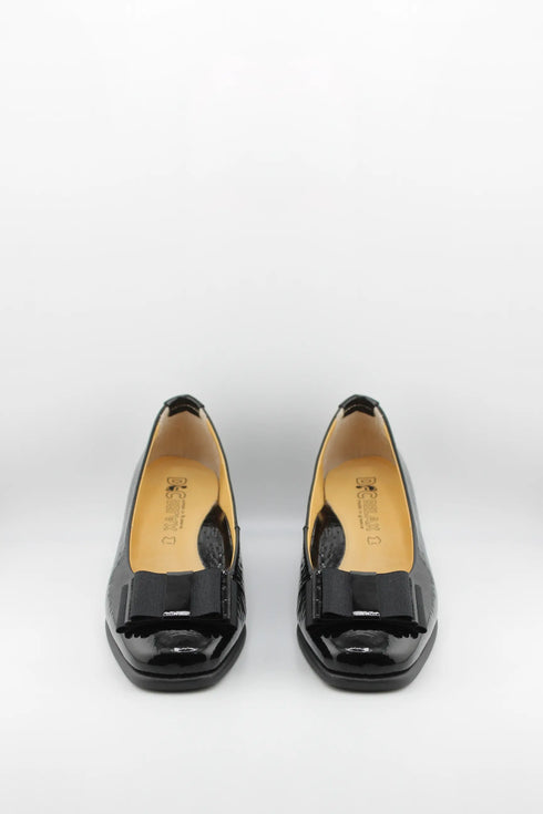 DFC Relax Block Heel Leather Loafers with Bow