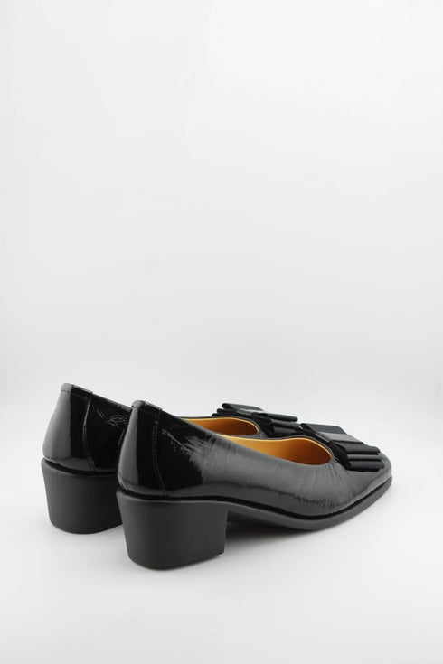 DFC Relax Block Heel Leather Loafers with Bow