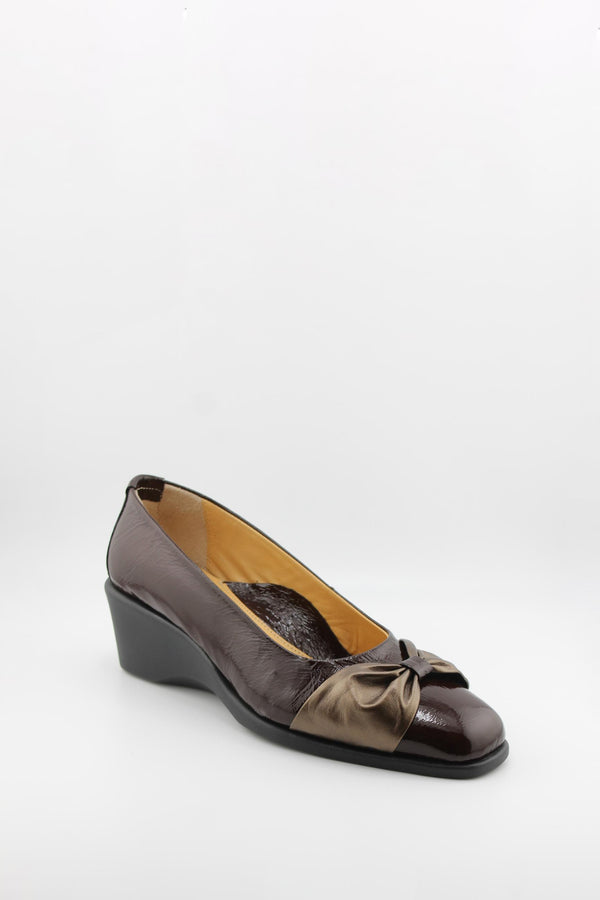 DFC Relax Wedge Heel Leather Bow Loafers