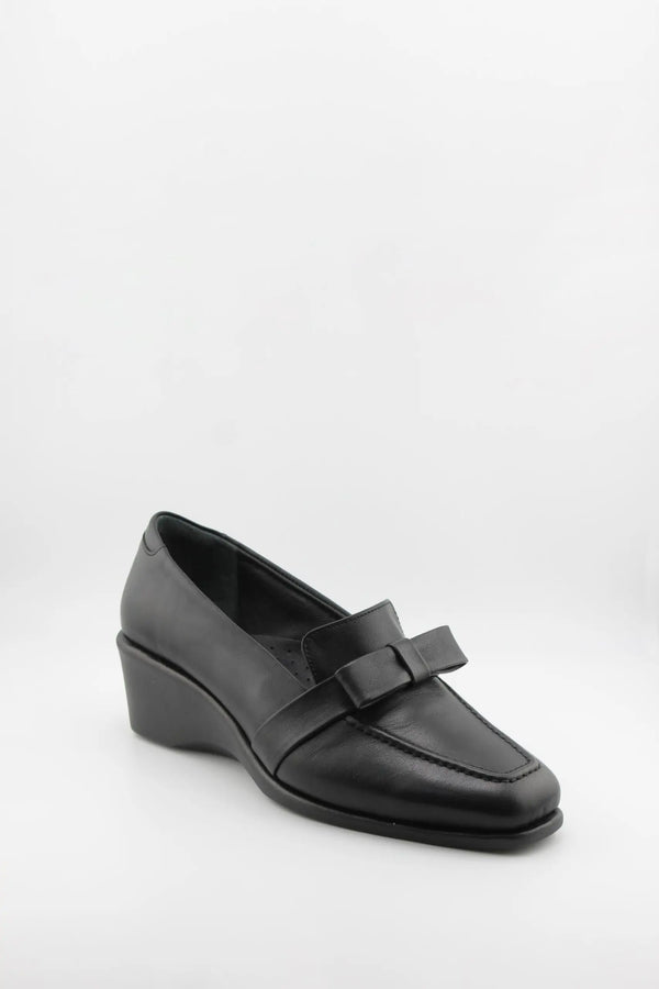 DFC Relax Leather Wedge Loafers with Bow