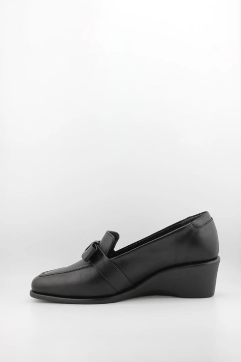 DFC Relax Leather Wedge Loafers with Bow
