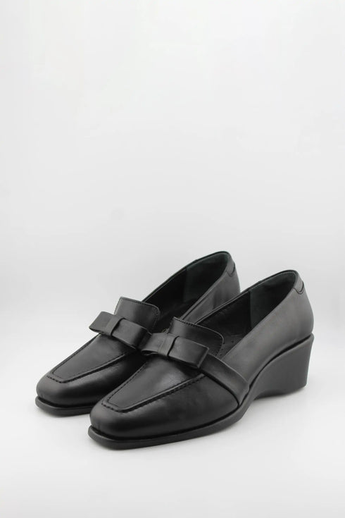 DFC Relax Leather Wedge Loafers with Bow