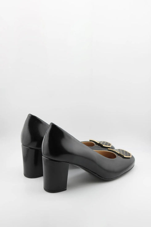 DFC Relax Block Heel Loafer with Metallic Accent