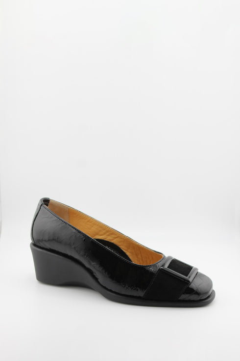 DFC Relax Patent Leather Wedge Loafers with Buckle