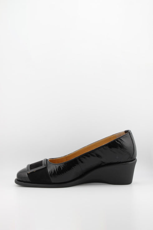 DFC Relax Patent Leather Wedge Loafers with Buckle