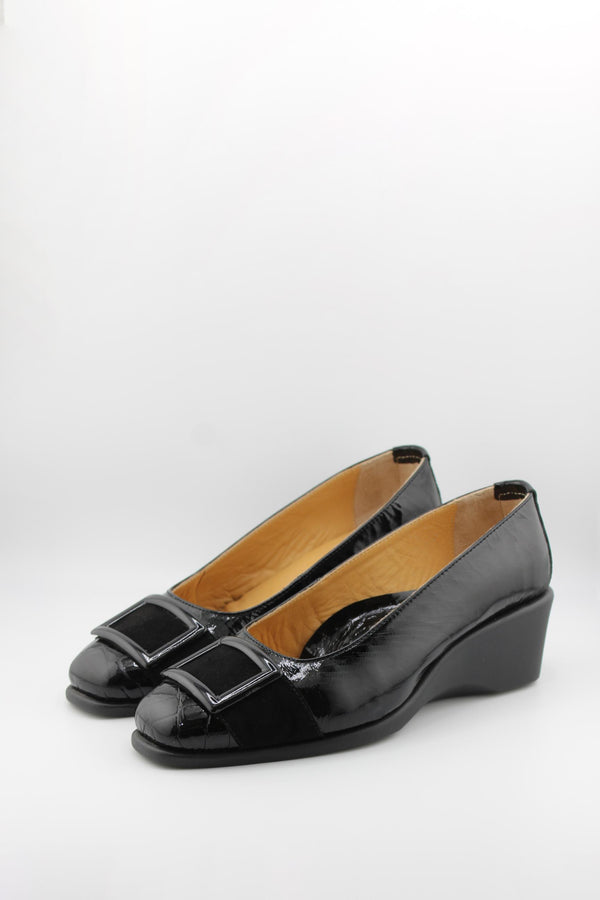 DFC Relax Patent Leather Wedge Loafers with Buckle