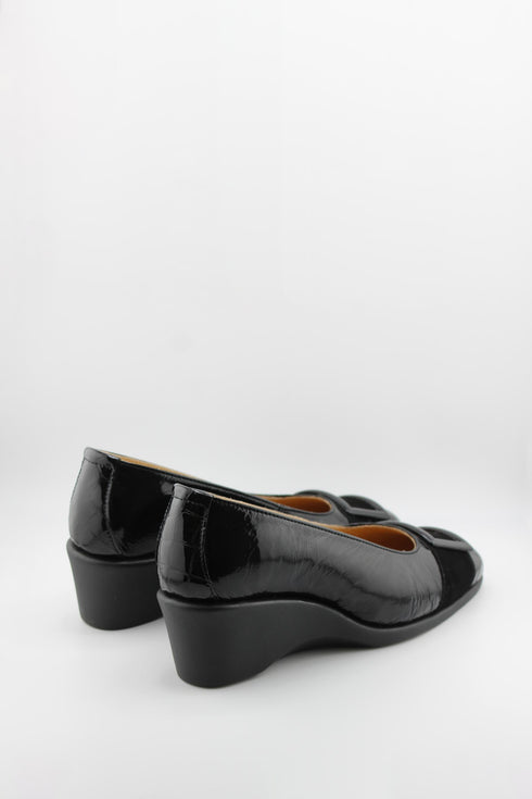 DFC Relax Patent Leather Wedge Loafers with Buckle