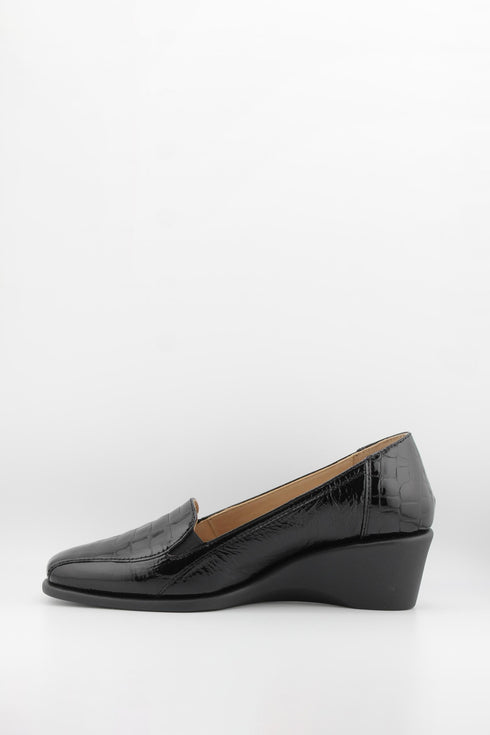 DFC Relax Croc-Embossed Leather Wedge Loafers