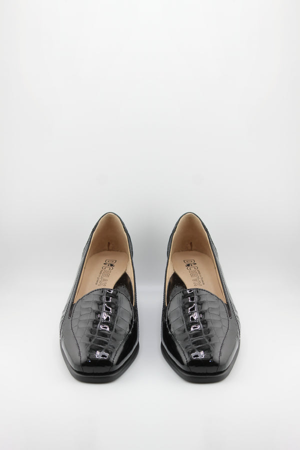 DFC Relax Croc-Embossed Leather Wedge Loafers