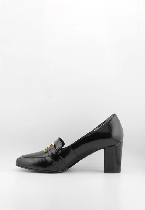 DFC Relax Buckled Patent Leather Block Heel with Tone Buckle