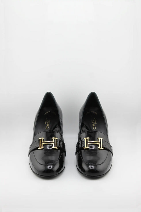 DFC Relax Buckled Patent Leather Block Heel with Tone Buckle