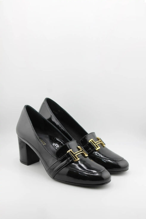 DFC Relax Buckled Patent Leather Block Heel with Tone Buckle