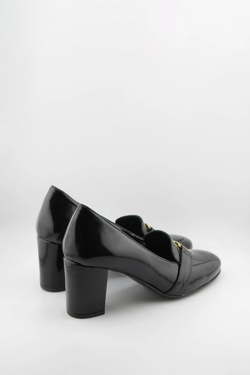 DFC Relax Buckled Patent Leather Block Heel with Tone Buckle