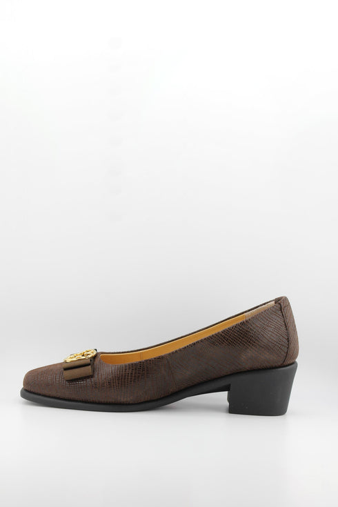 DFC Relax Textured Block Heel Loafers with Bow