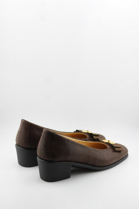 DFC Relax Textured Block Heel Loafers with Bow