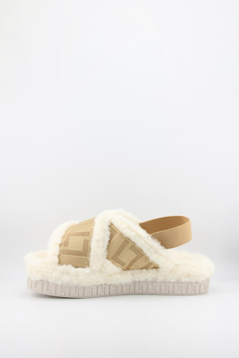Luz da lua Faux Fur Crisscross Platform Sandals