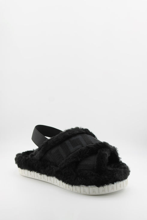 Luz da lua Faux Fur Crisscross Platform Sandals