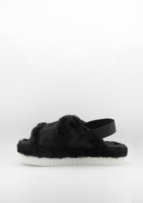 Luz da lua Faux Fur Crisscross Platform Sandals