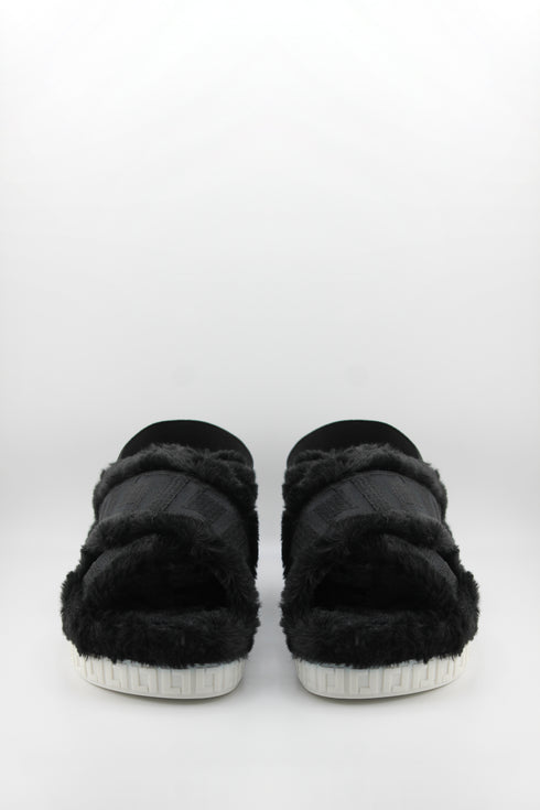 Luz da lua Faux Fur Crisscross Platform Sandals