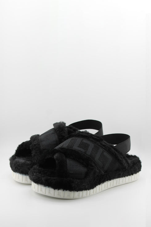Luz da lua Faux Fur Crisscross Platform Sandals