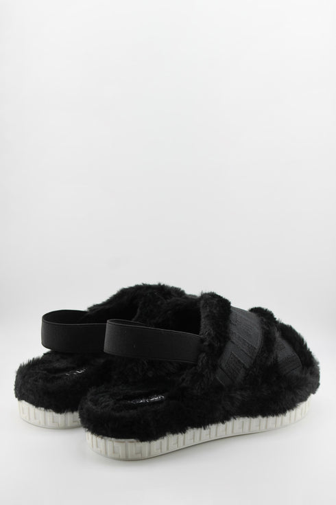 Luz da lua Faux Fur Crisscross Platform Sandals