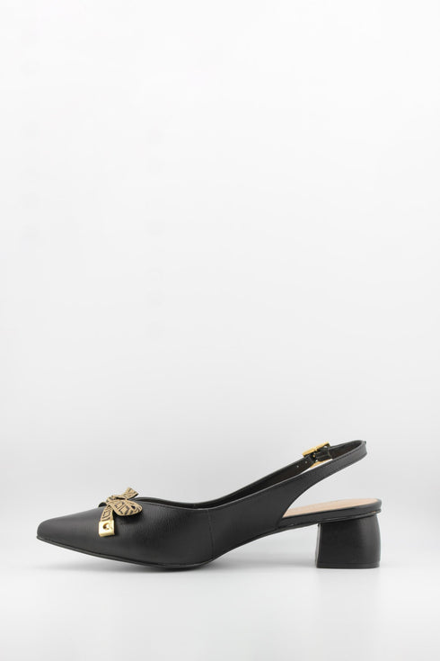 Luz da lua Pointed Toe Slingback Pumps with Bow