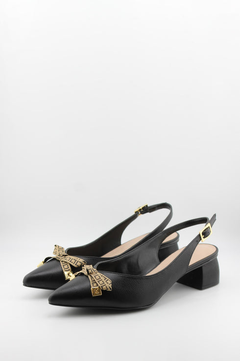 Luz da lua Pointed Toe Slingback Pumps with Bow