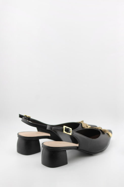 Luz da lua Pointed Toe Slingback Pumps with Bow