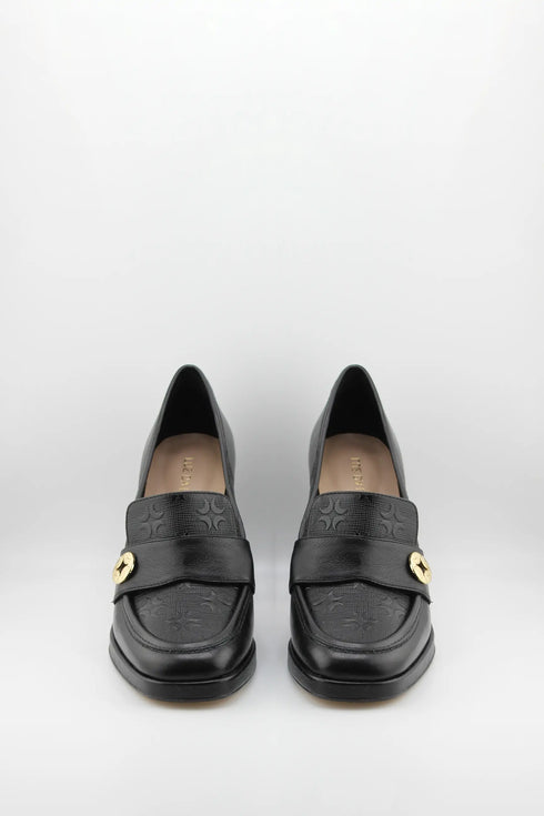 Luz da lua Embossed Leather Block Heel Loafers
