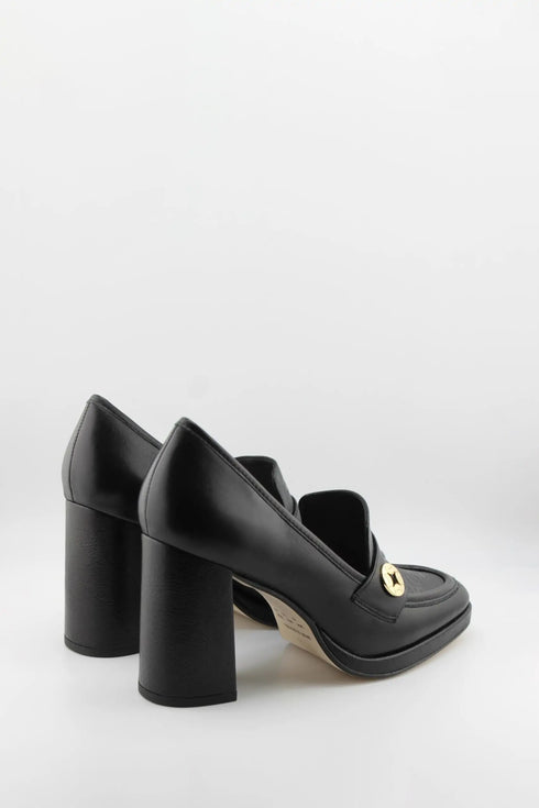 Luz da lua Embossed Leather Block Heel Loafers