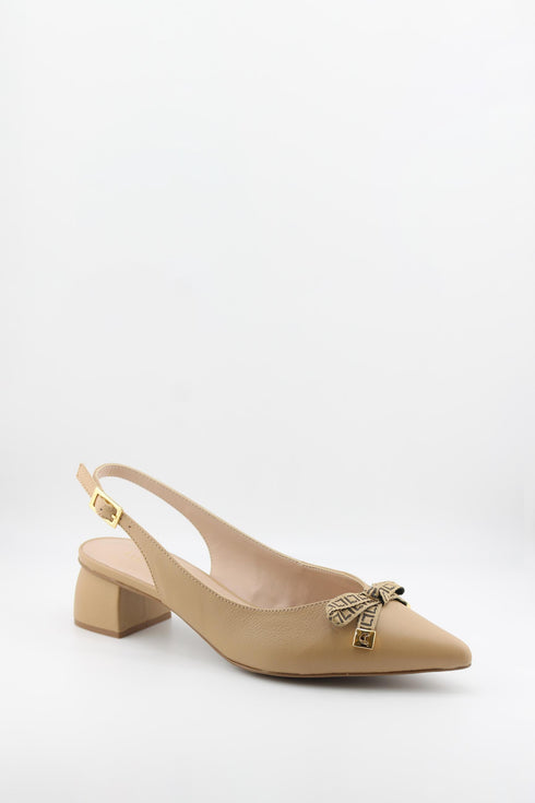 Luz da lua Pointed Toe Slingback Pumps with Bow