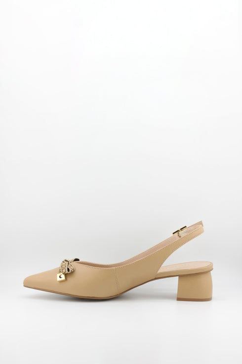Luz da lua Pointed Toe Slingback Pumps with Bow