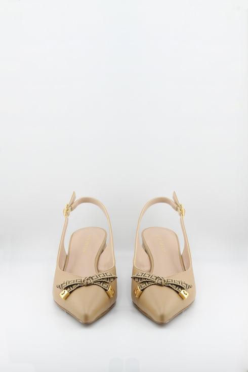 Luz da lua Pointed Toe Slingback Pumps with Bow