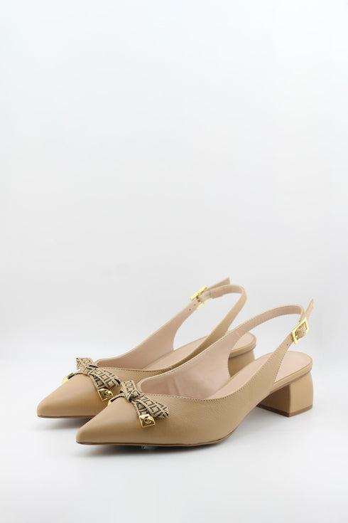 Luz da lua Pointed Toe Slingback Pumps with Bow