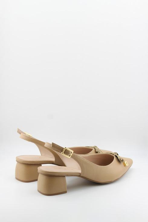 Luz da lua Pointed Toe Slingback Pumps with Bow