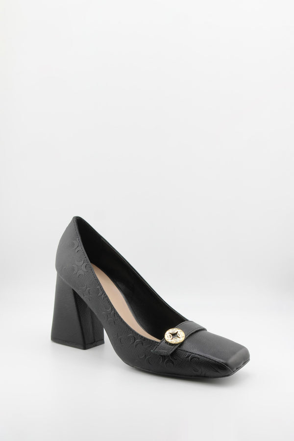 Luz da lua Square-Toe Embossed Block Heel Pumps