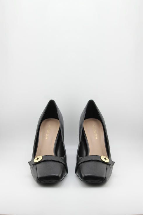 Luz da lua Square-Toe Embossed Block Heel Pumps
