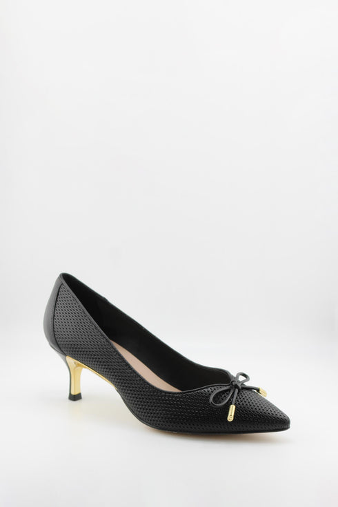 Luz da lua Perforated Kitten Heel Bow Pumps