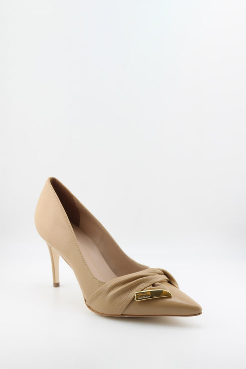 Luz da lua Pointed Toe Leather Pumps with Buckle