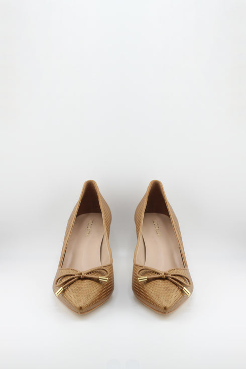 Luz da lua Perforated Kitten Heel Bow Pumps