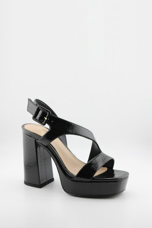 Invoice Chunky Heeled Patent Leather Sandals