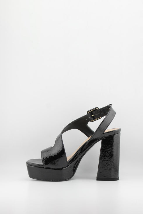 Invoice Chunky Heeled Patent Leather Sandals