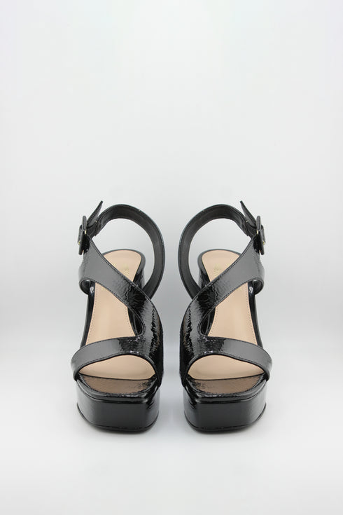 Invoice Chunky Heeled Patent Leather Sandals