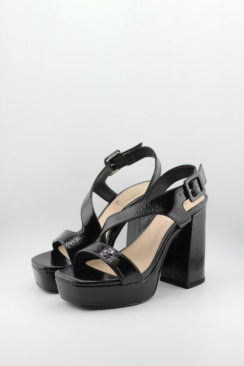 Invoice Chunky Heeled Patent Leather Sandals