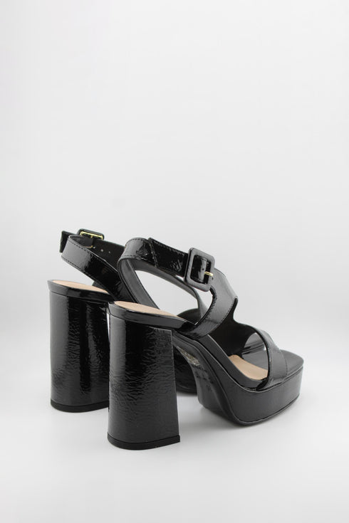 Invoice Chunky Heeled Patent Leather Sandals