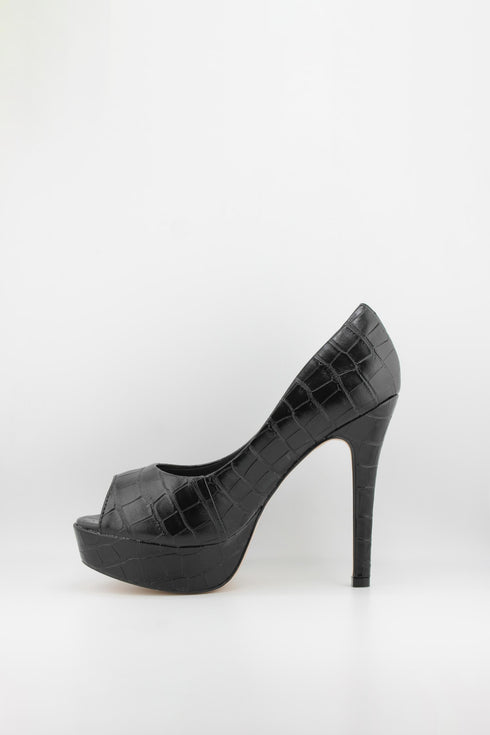 Invoice Peep-Toe Croc-Embossed Platform Pumps