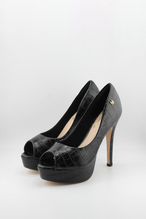 Invoice Peep-Toe Croc-Embossed Platform Pumps