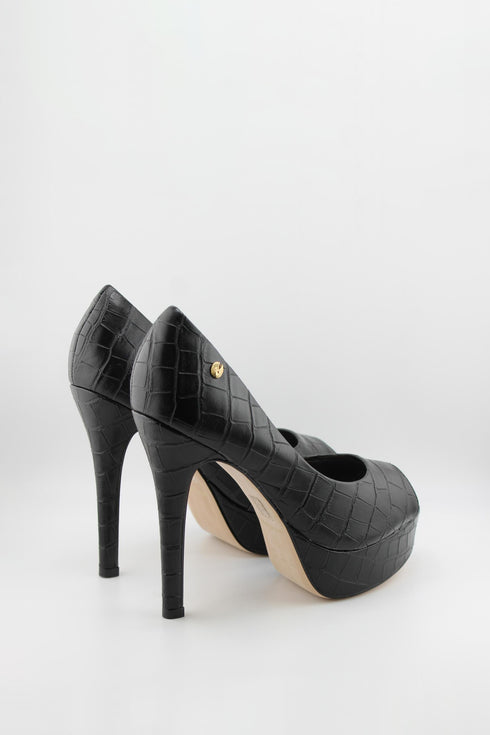 Invoice Peep-Toe Croc-Embossed Platform Pumps