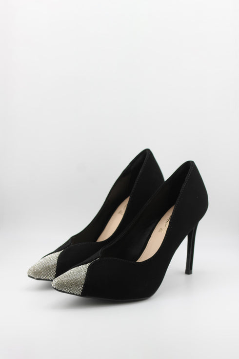 Invoice Stiletto Pumps with Rhinestone Toe